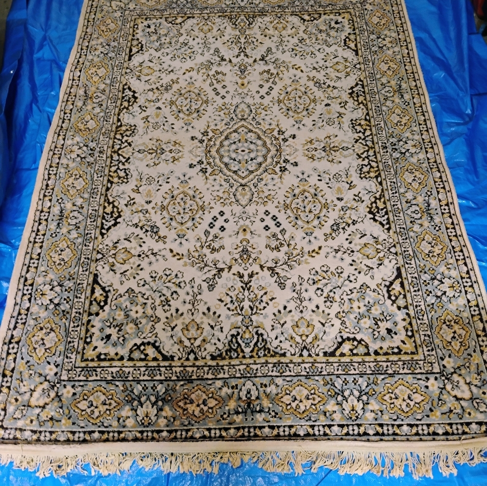 Vintage 60's Virgin Worsted Wool Area Rug 5x7 Made In Belgium